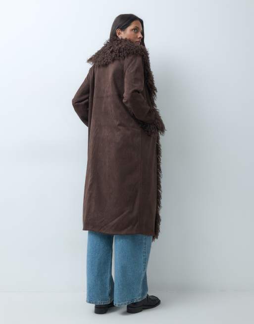 Pieces manteau long Penny Lane avec bordures marron chocolat, 5 de 5