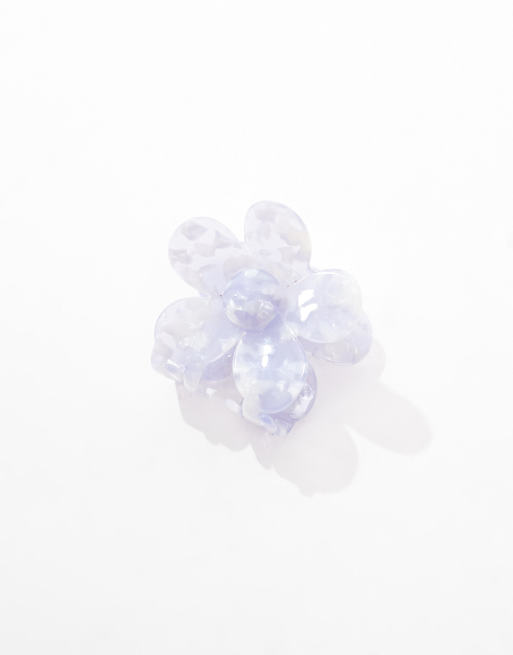 Pieces marbled effect daisy hair claw in blue, 2 of 3