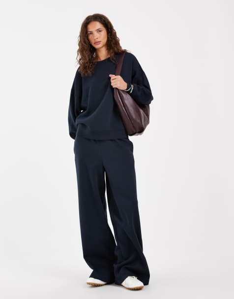Pieces – Marinblått set med tröja i oversized fit - view 1