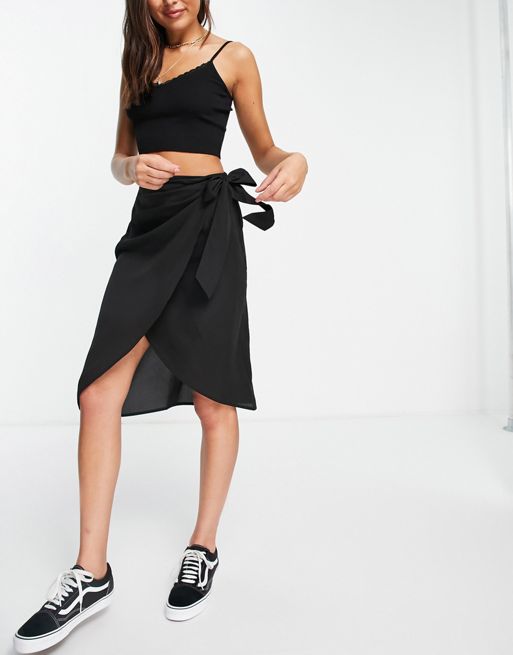 High-Waisted Wrap Midi Skirt