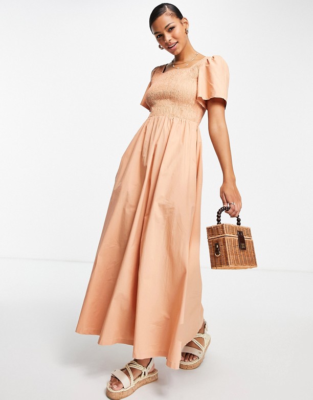 Pieces – Marszczona sukienka maxi z bawełny organicznej w kolorze piasku Piasek Nowy Styl 