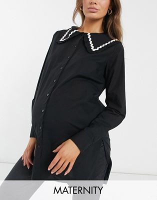 Chemises et blouses Pieces - Maternité - Chemise longue à col oversize - Noir