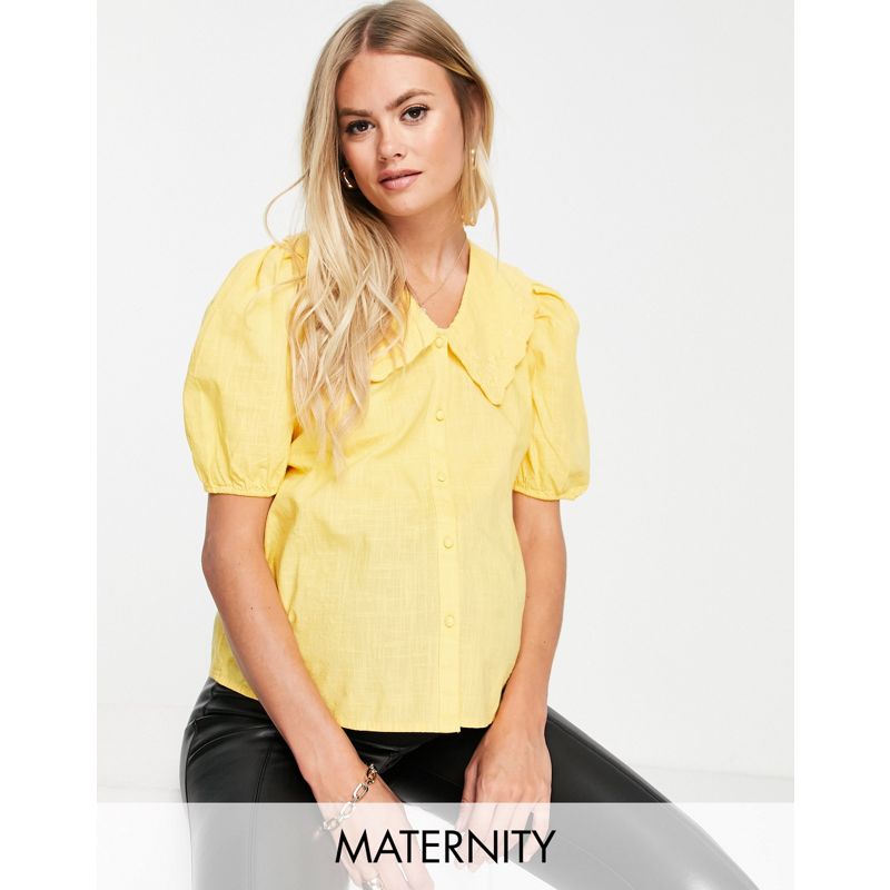 Top Donna Pieces Maternity - Blusa con colletto alla Peter Pan gialla