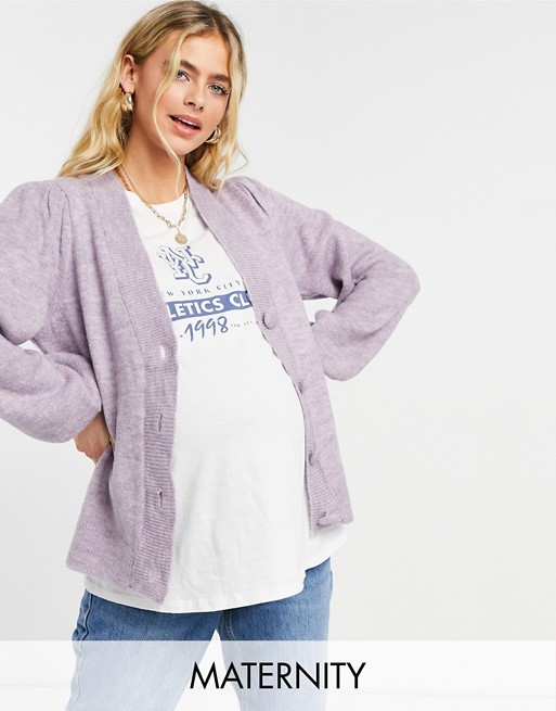 Pieces Maternity cardigan with big buttons in pastel lilac