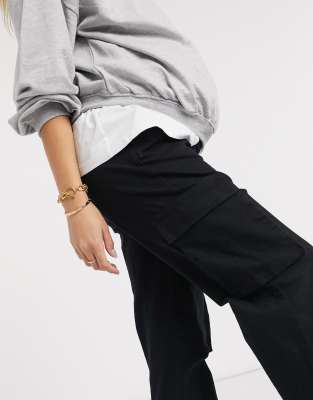 black maternity cargo pants