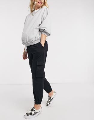 black maternity cargo pants