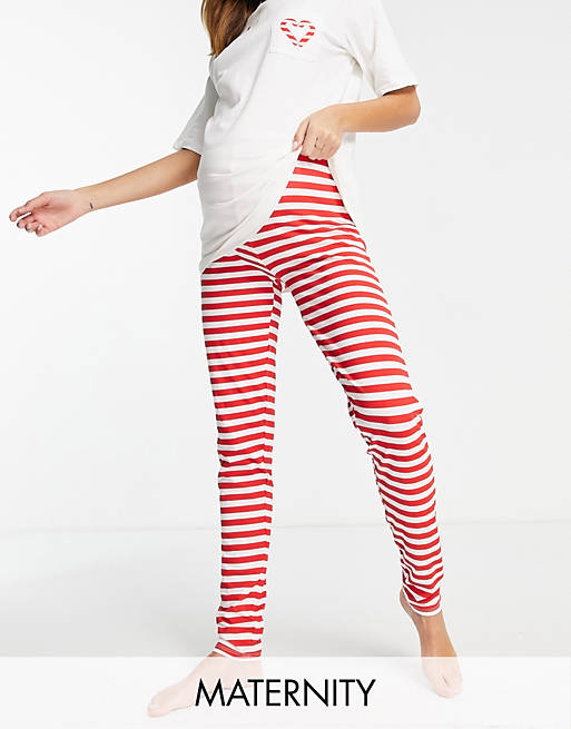 Pieces Maternity Christmas pyjama set in red & white stripe