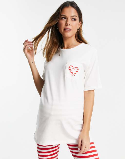 Pieces Maternity Christmas pyjama set in red & white stripe, 3 of 4