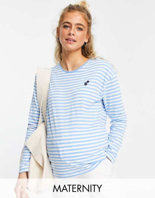 Pieces Maternity - Gestreept T-shirt met lange mouwen in blauw