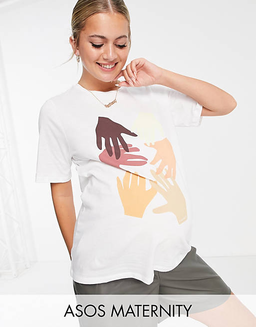 Pieces Maternity hands motif t-shirt in white