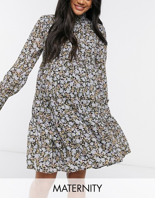 Pieces Maternity high neck smock dress in ditsy floral