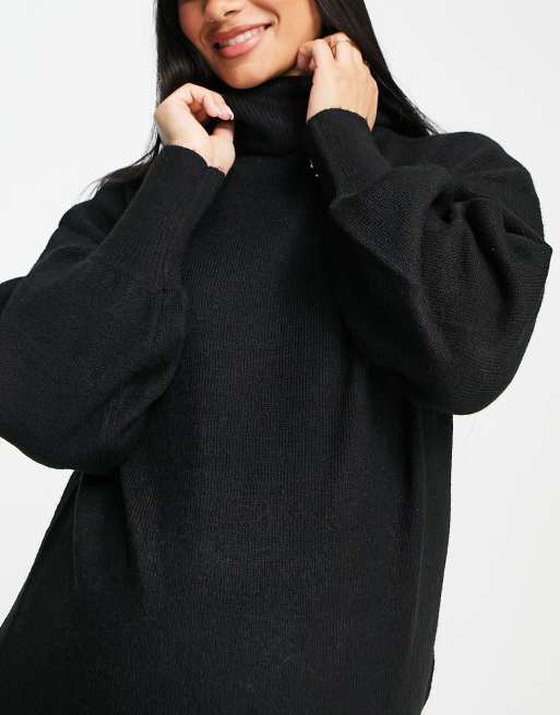 Pieces Maternity - Hoogsluitende trui jurk met volumineuze mouwen in zwart, 4 van 4