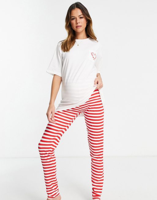 Pieces Maternity – Jul – Pyjamas med vita och röda ränder, 4 av 4