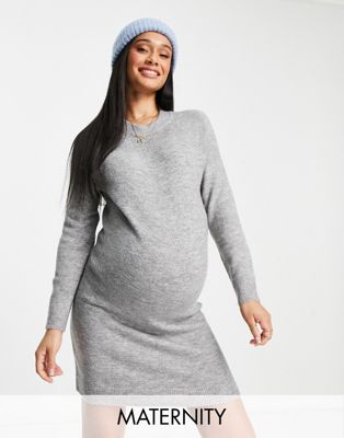 Pieces Maternity jumper dress in light grey melange