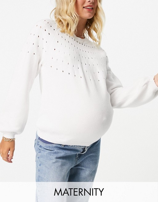 Pieces Maternity jumper with cut out detail in white