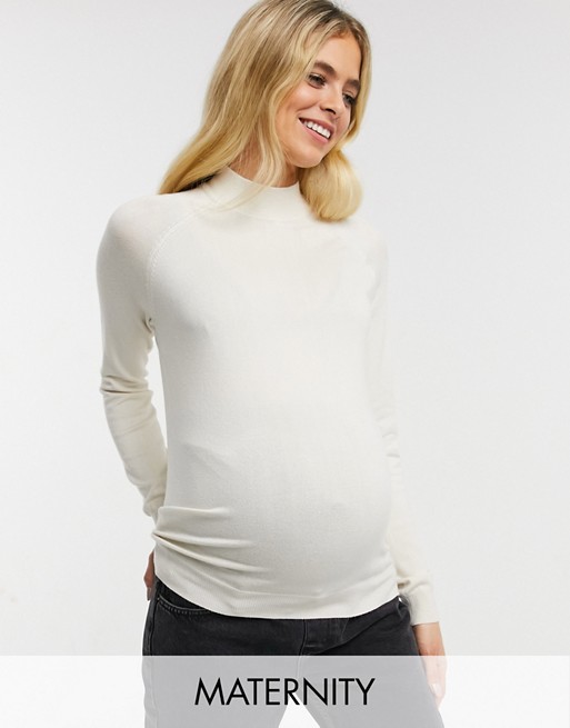 Pieces Maternity jumper with high neck in cream