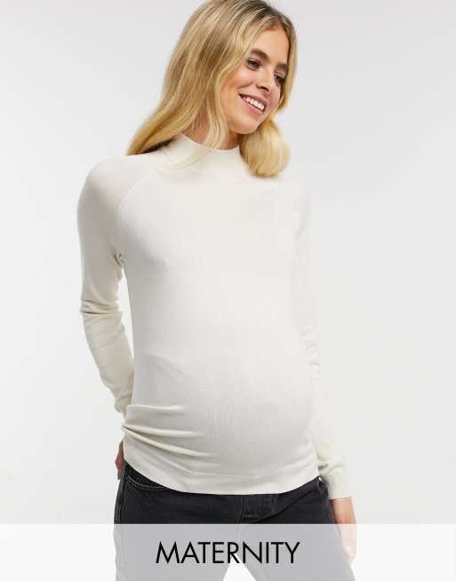 Pieces Maternity jumper with high neck in cream ASOS