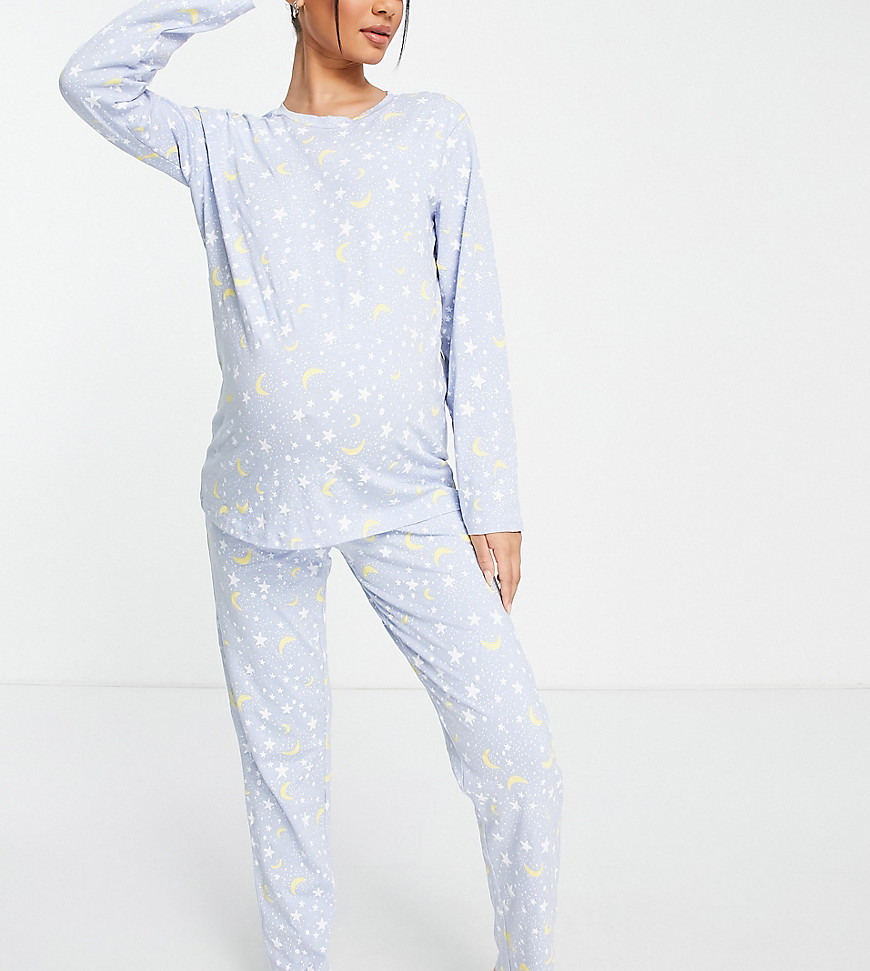 Pieces Maternity long sleeve pajama set in moon & stars print-Multi