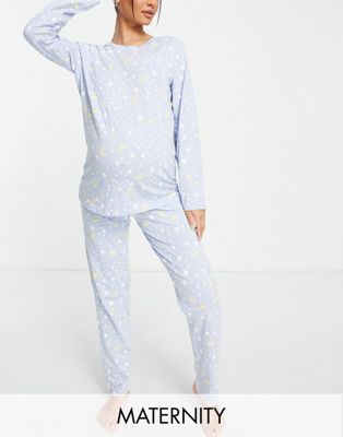 Pieces Maternity long sleeve pyjama set in moon & stars print