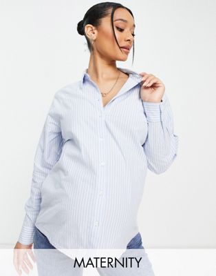 Pieces Maternity oversized shirt in blue stripe
