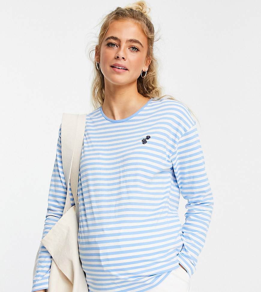 Pieces Maternity long sleeve t-shirt in blue stripe-Multi