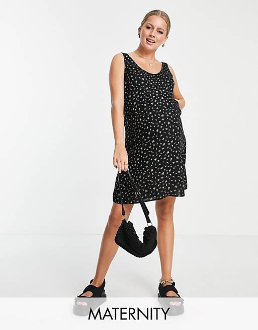 Pieces Maternity mini shift dress in black ditsy floral