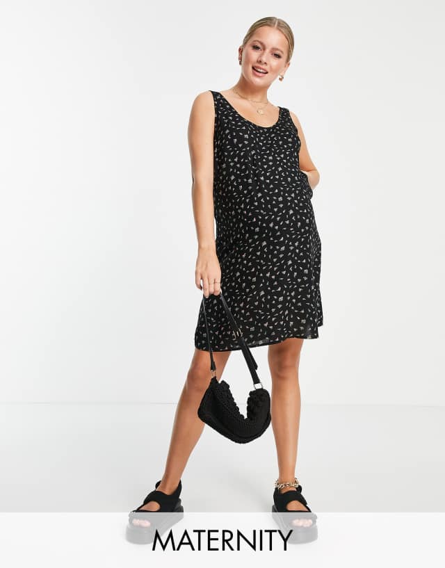 Pieces Maternity mini shift dress in black whimsy floral