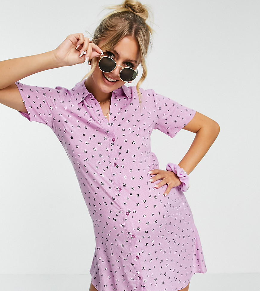 Pieces Maternity mini shirt dress in pink ditsy floral-Multi