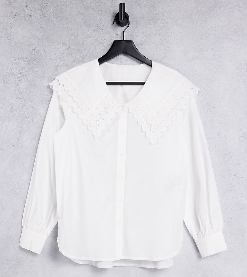 Pieces Maternity oversized collar shirt in white