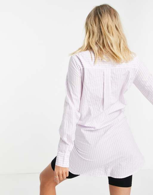 Pieces Maternity - Oversized overhemd met lila strepen, 2 van 4