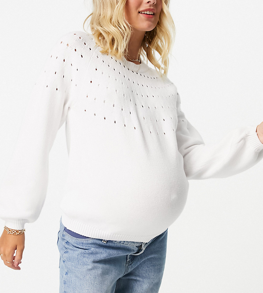 Pieces Maternity – Pullover in Weiß mit Zierausschnitten