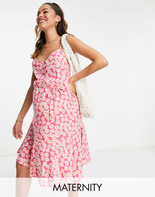 Pieces Maternity button front mini slip dress in pink daisy - ASOS Price Checker