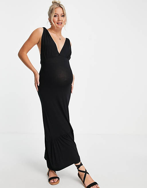 Women Pieces Maternity sleeveless midi dress in black 