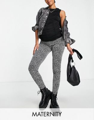 Pieces Maternity sparkle high waisted leggings in black