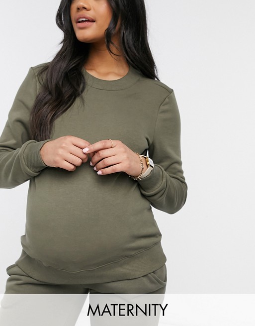 Pieces Maternity sweat top co-ord in khaki