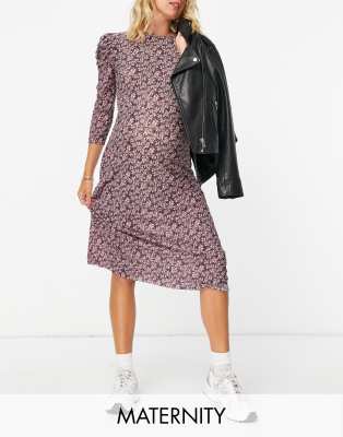 Pieces Maternity tea dress with ruffle sleeve in pink ditsy floral - ASOS Price Checker