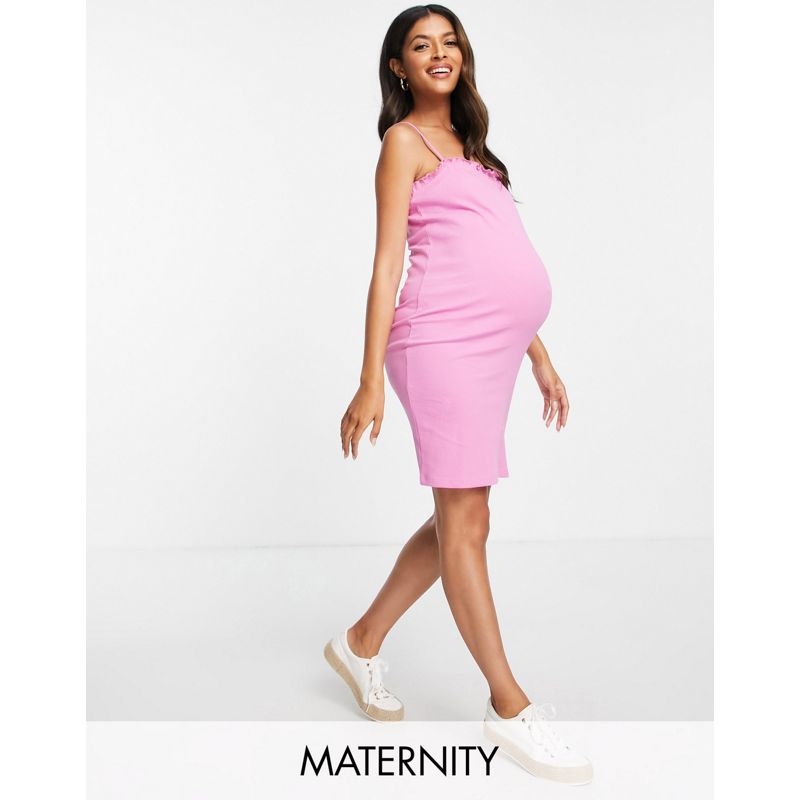 Vestiti U1B4j Pieces Maternity - Vestito a fascia con spalline sottili rosa con volant sullo scollo
