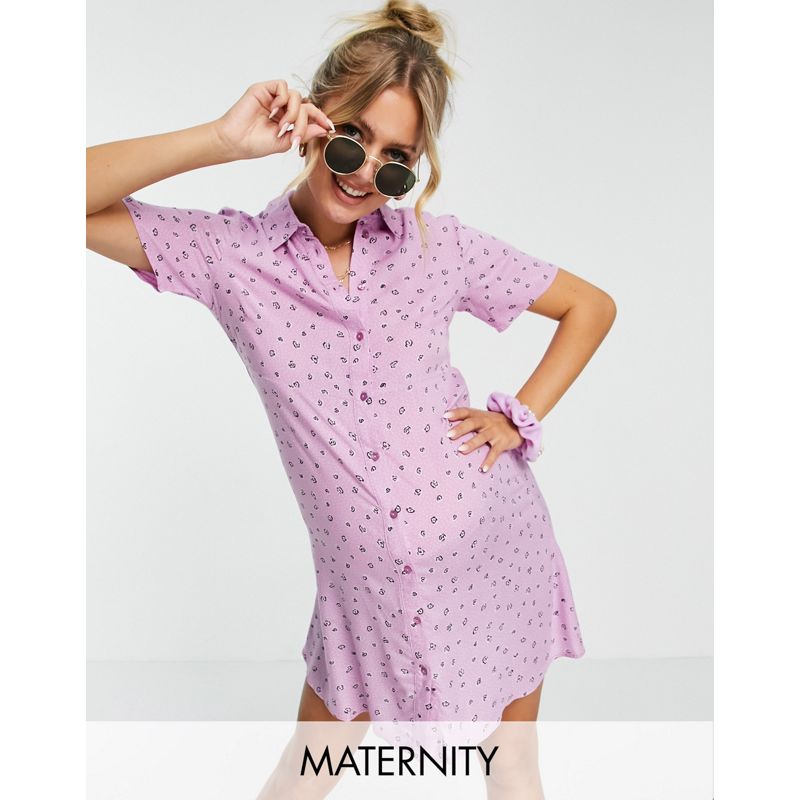 Vestiti casual ICgTt Pieces Maternity - Vestito camicia corto rosa a fiori