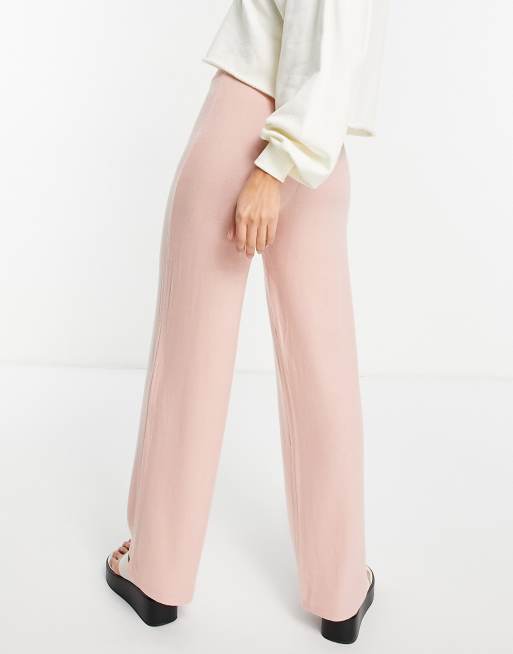 Pieces Matilde highwaisted wide leg knitted trouser co ord in misty rose, 2 of 4
