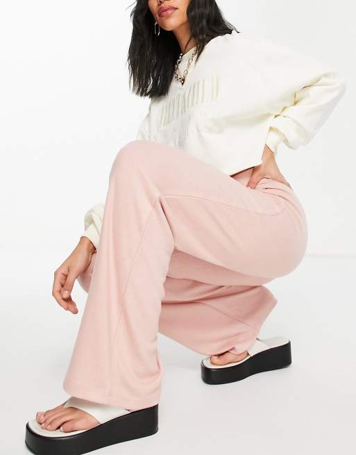 Pieces – Matilde – Rosa stickade byxor med hög midja och vida ben, del av set, 4 av 4