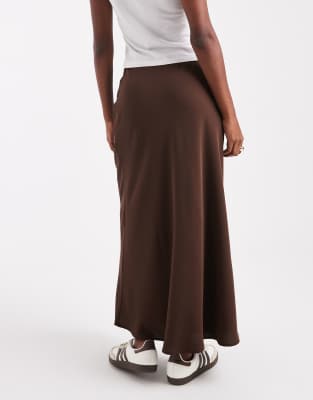 Pieces Matte Satin Midi Skirt In Brown