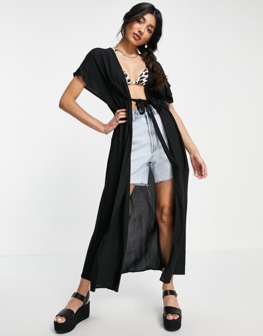 Pieces maxi beach kimono in black