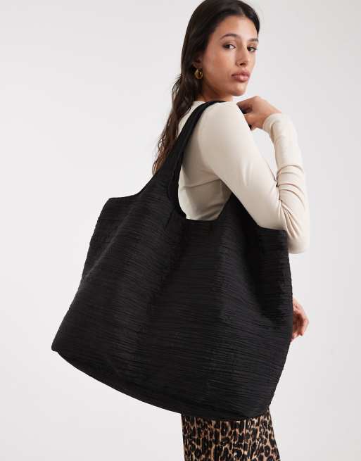 Pieces - Maxi borsa plissé nera, 3 di 4