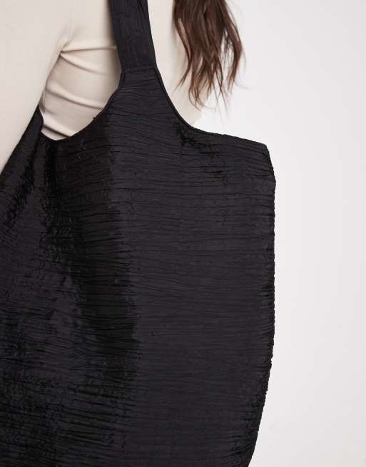 Pieces - Maxi borsa plissé nera, 4 di 4