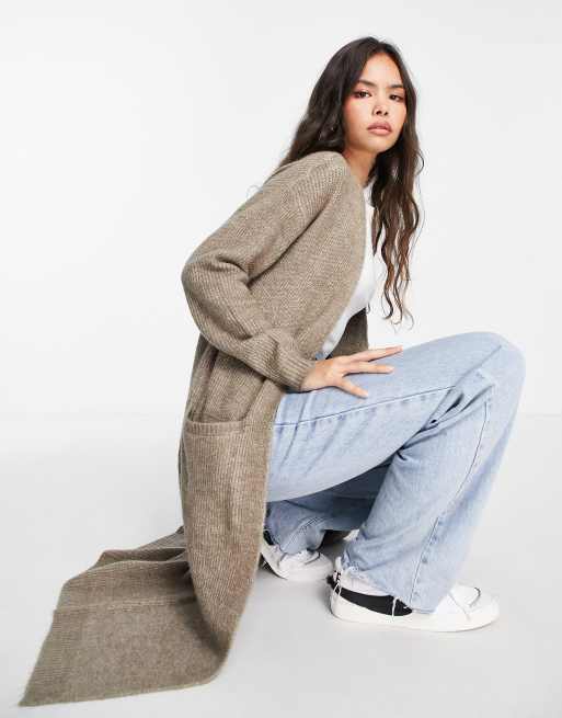 Pieces maxi cardigan in stone ASOS