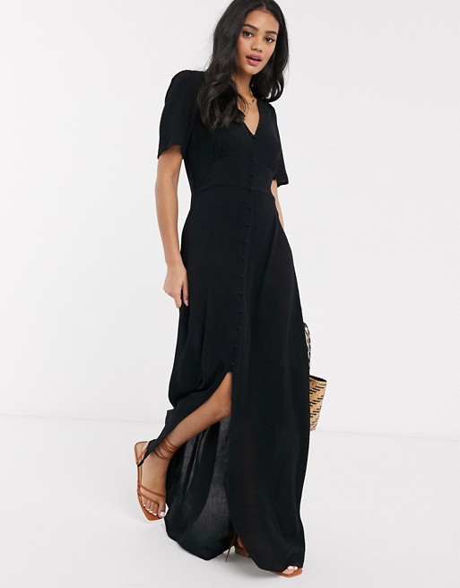 Pieces maxi cheesecloth dress in black