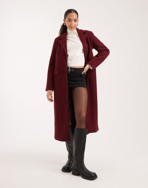 Pieces maxi formal coat in burgundy - view 1