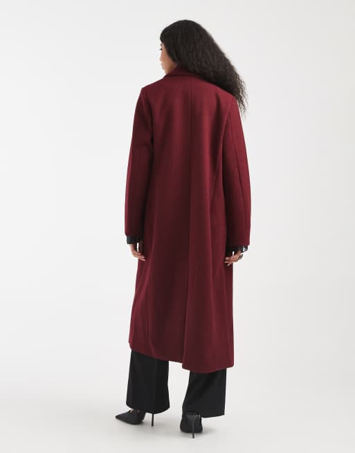 Pieces maxi formal coat in burgundy, 4 of 4