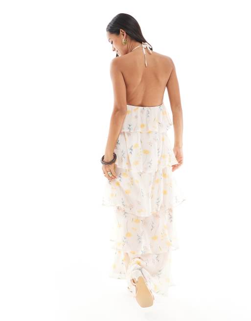 Pieces - Maxi-jurk met ruches, stroken en corsage in lichtroze bloemenprint, 3 van 4
