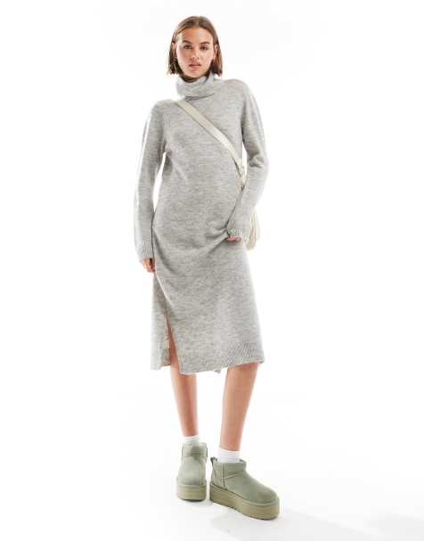 Pieces – Maxi-Pulloverkleid in Hellgrau meliert mit Rollkragen - view 1